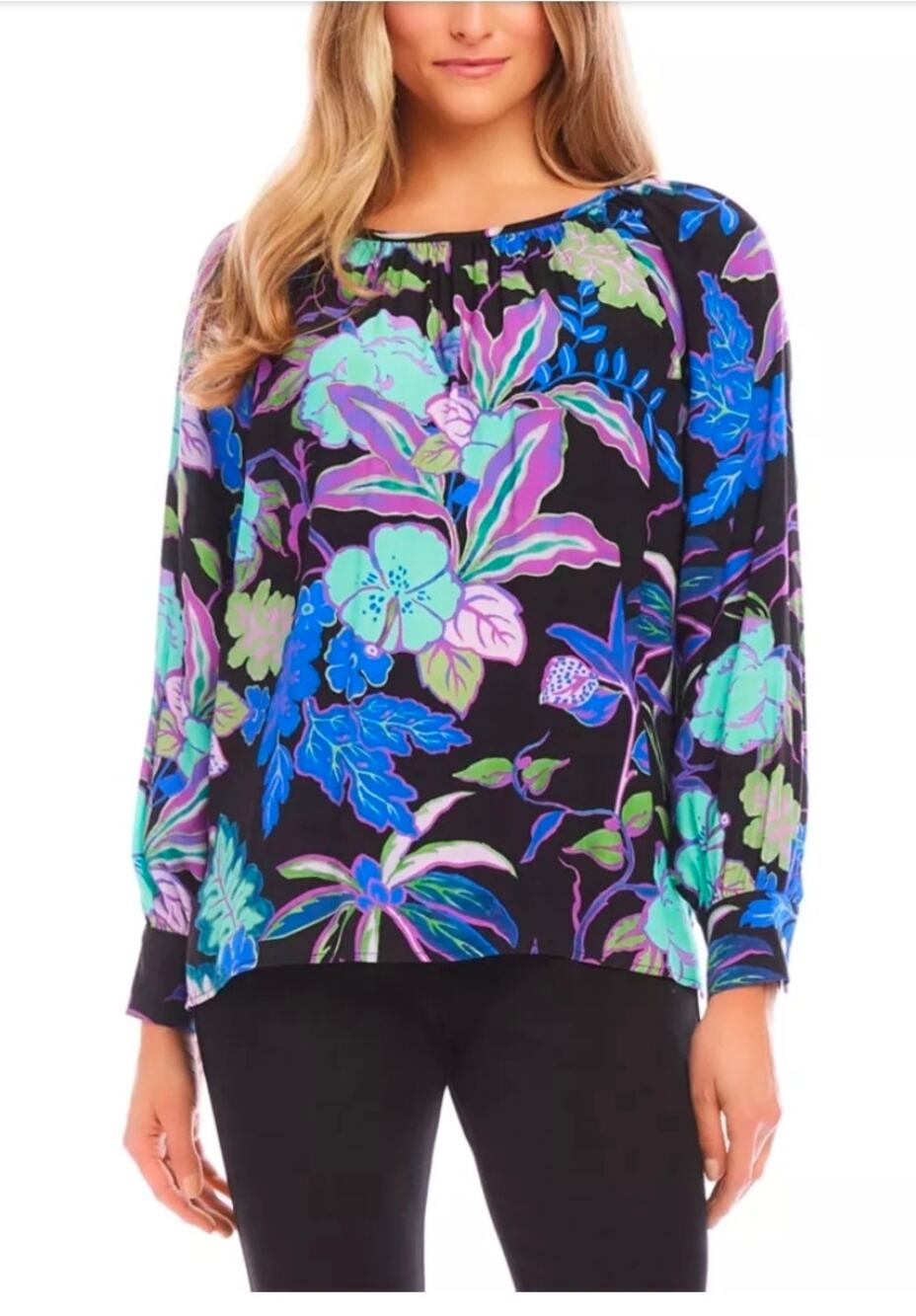 NwT ​Karen Kane Crystal Girl Viscose Floral Long Sleeve Blouse